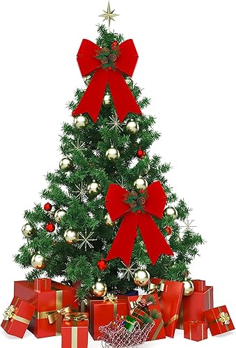 Miniatura 7 de MCEAST Paquete de 6 lazos de corona de Navidad de terciopelo rojo para decoración de árbol de Navidad, guirnalda de árbol de Navidad, decoración