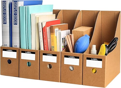 Soporte para archivador de revista, 5 piezas de cartón, soporte plegable de papel kraft para archivos, organizador de archivos de escritorio,