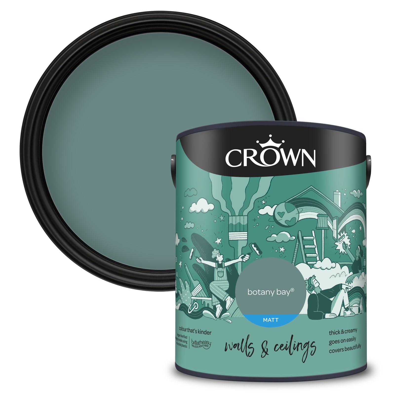 Crown Paints Crown Walls And Ceilings Botany Bay Matt Emulsion Paint 5L