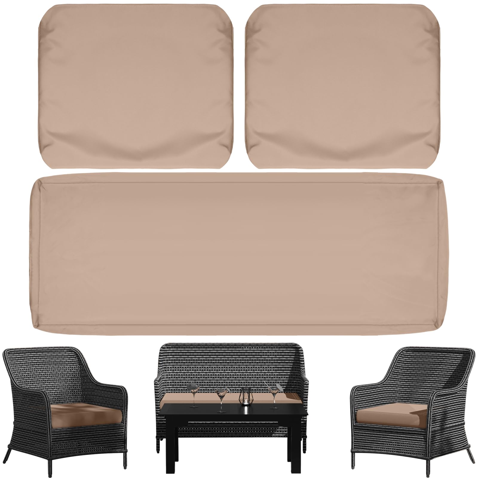 3 Pack Patio Seat Cushions Replacement Covers, Waterproof Outdoor Loveseat Cushion Covers - Anti-slip Wicker Furniture Cushion Covers Fit for 4-Seater Rattan Patio Conversation Sofa Set, 36x18x2-image-15