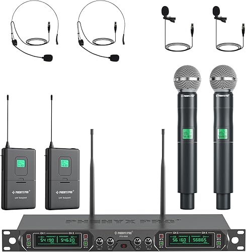 Phenyx Pro - Sistema de micrófono inalámbrico UHF de 4 canales (PTU-5000), PTU-5000B.