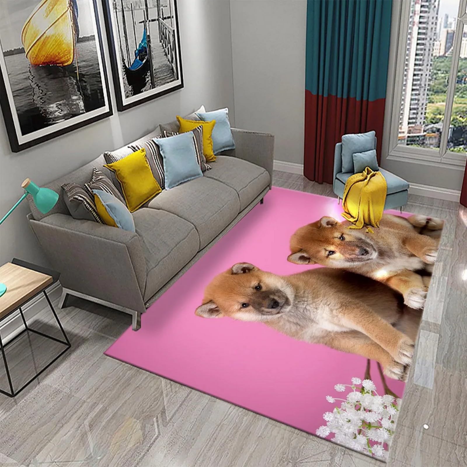 Tapis de zone avec grand chien imprimé 3D tapis antidérapant salon