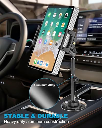 Miniatura 2 de Soporte para tablet grande para automóvil, hasta 15.6 pulgadas, soporte de metal ajustable para tableta, soporte de vaso de camión resistente para