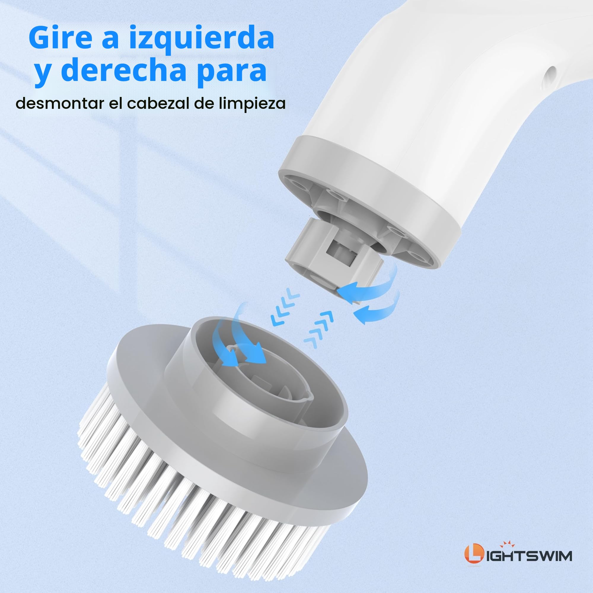 Lightswim Limpiador giratorio eléctrico, cepillo de limpieza 7 en 1, limpieza potente de 420 rpm, limpiador de baño de 1.5 horas de velocidad dual con brazo de extensión para cocina, coche, azulejos