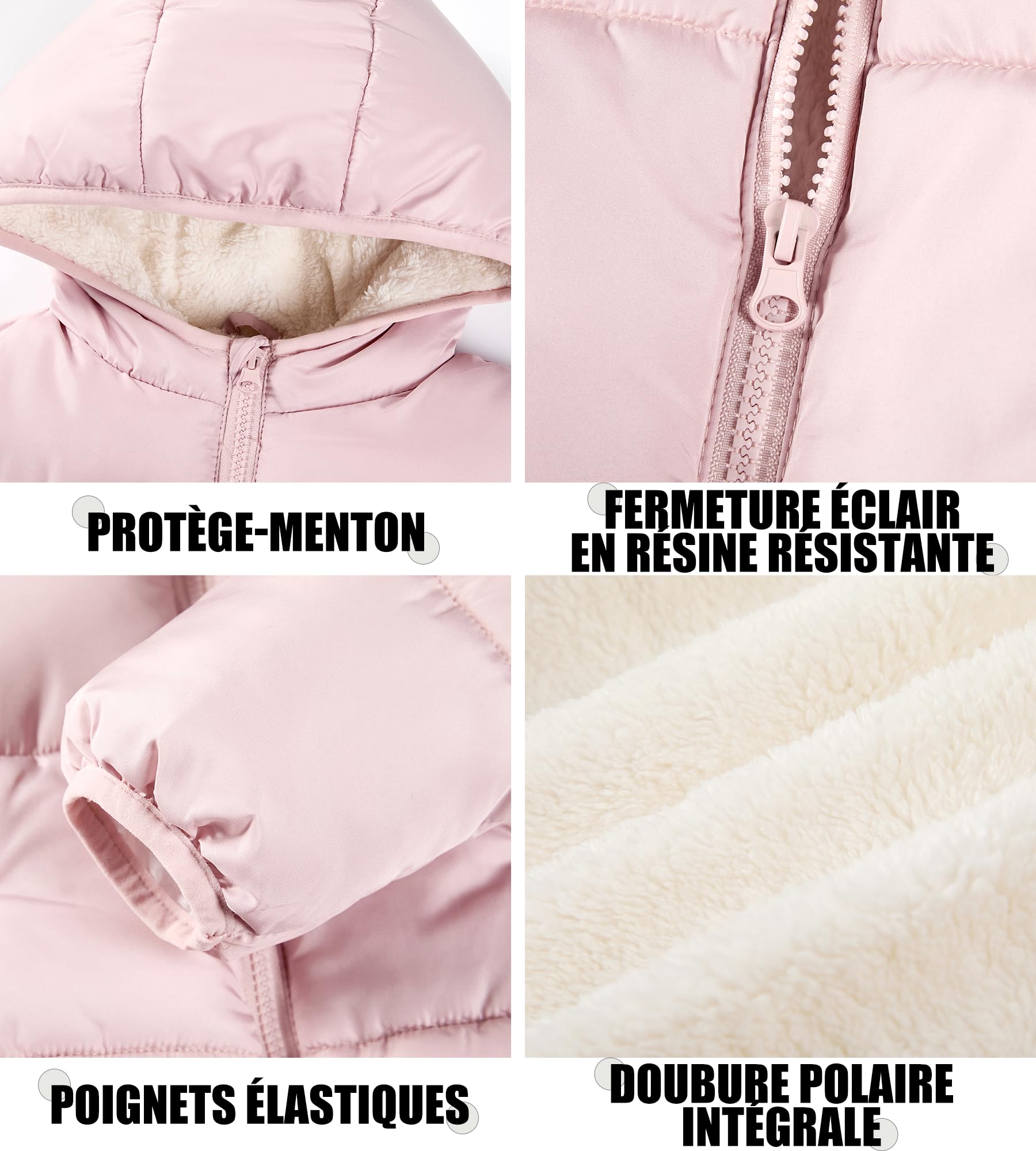 Sunny Sprout Manteau d'hiver avec capuche pour fillettes - Doudoune épaisse double polaire pour tout-petits avec manches coupe-vent