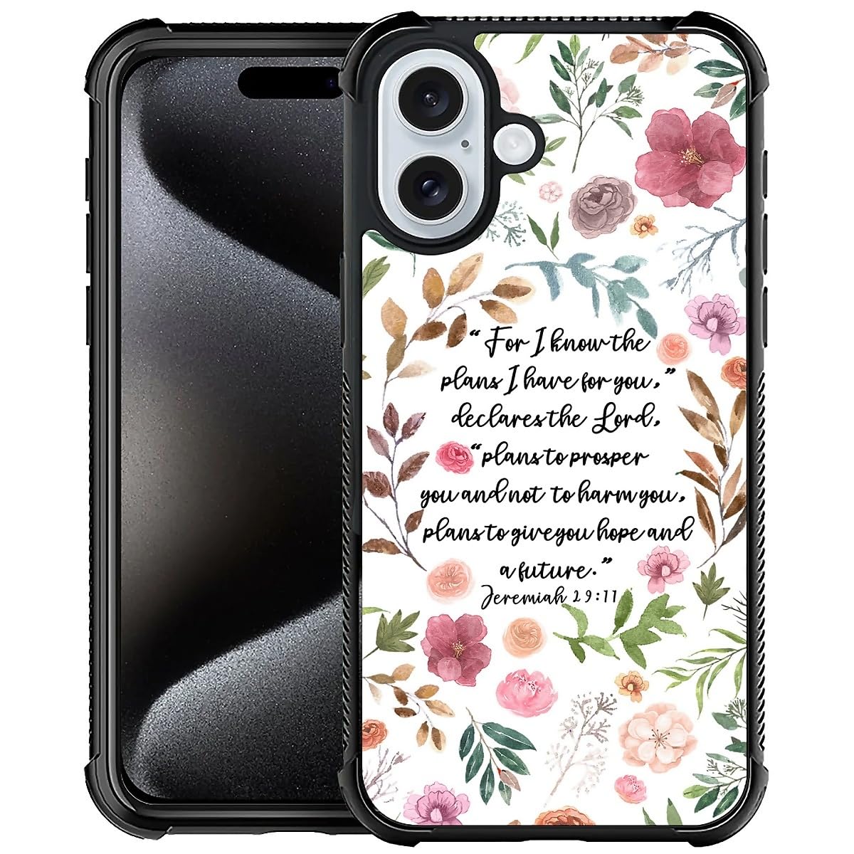 ilikediy Case for iPhone 16 W Bible Verses Floral Inspirational Pattern Design Case for Women Girls Men Soft TPU Bumper Hard PC Back Anti-Fall