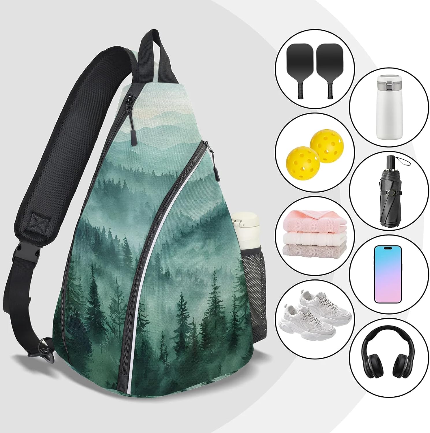 Pickleball Bag for Women Men, Sling Crossbody Backpack for Pickleball, Tennis, Racketball
