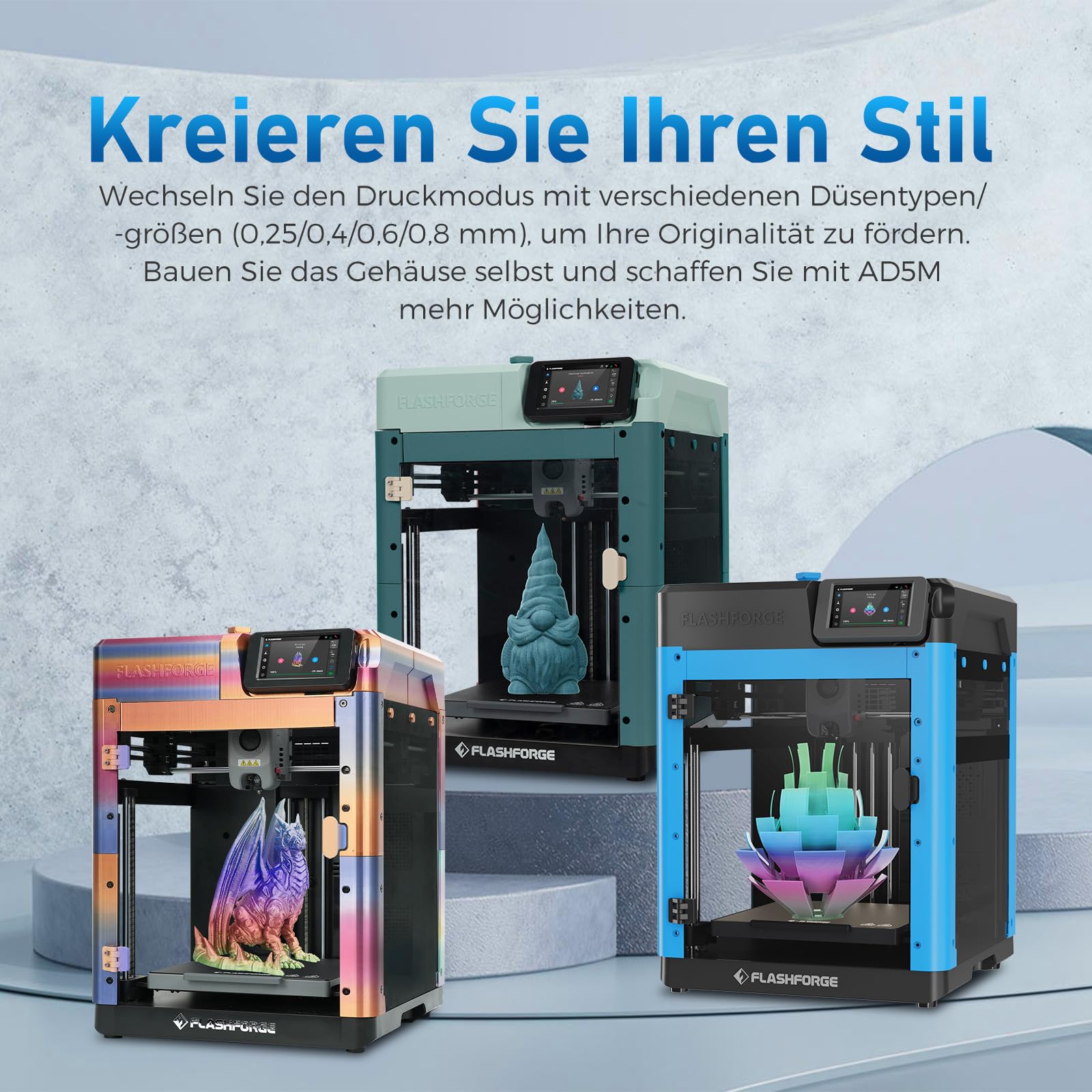 Flashforge Adventurer 5M 600mm/s Hochgeschwindigkeits-3D-Drucker mit Auto-Kalibrierung, Schnellwechseldüse + PEI-Platte – 220x220x220mm Bauraum für Modellbau/Prototyping