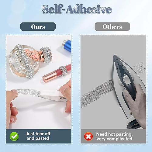 Miniatura 13 de Cintas autoadhesivas de diamantes de imitación de 5 yardas, tiras de diamantes de imitación plateadas, calcomanías de diamantes de imitación
