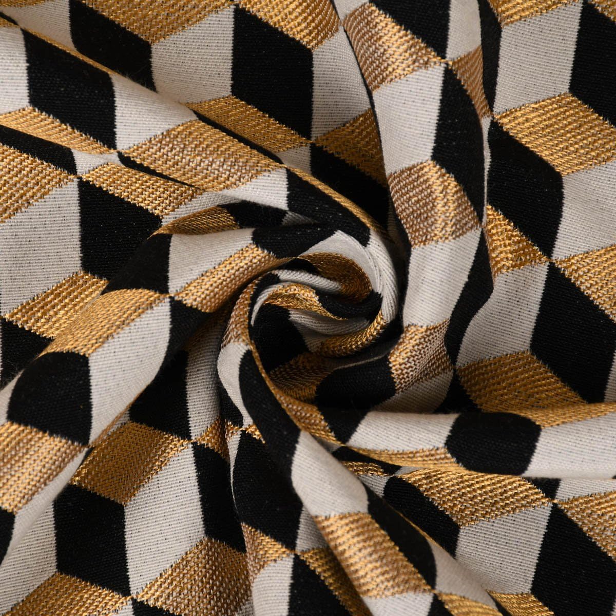 SCHÖNER LEBEN. Funda de cojín Jacquard Metallic Cube Geometric Luxury 3D, cubos, negro, dorado y crudo, diferentes tamaños, fundas de almohada tamaño: 40 x 40 cm (alto x ancho)
