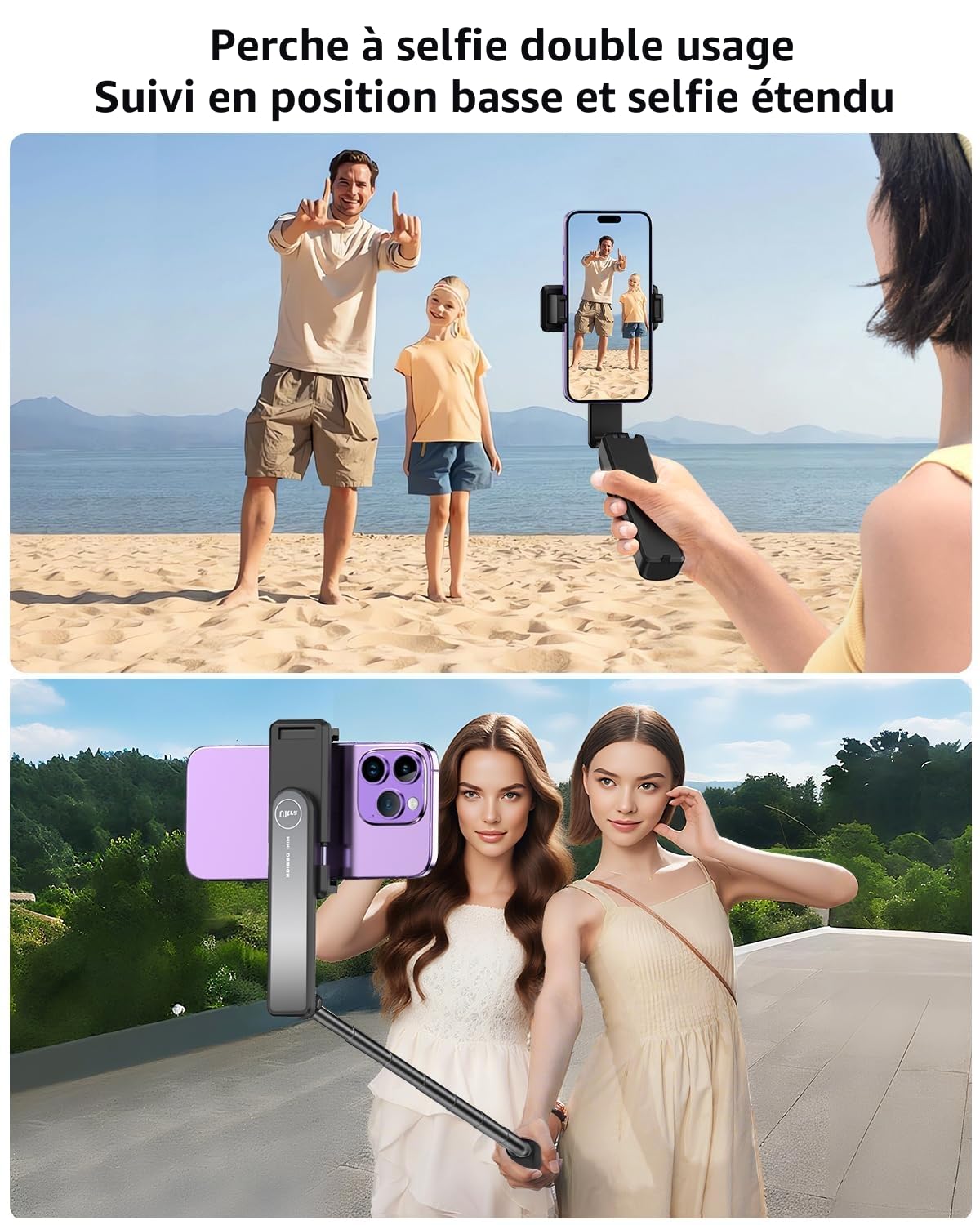 yAyusi Nouvelle Mini Perche à Selfie pour iPhone, Perche à Selfie Portable Extensible en Aluminium avec Télécommande, Perches à Selfie Compactes pour Vlog/Enregistrer Vidéo/Diffusion en Direct (Noir)