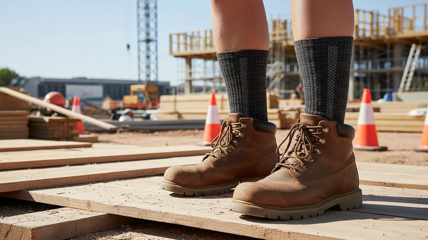 Heatuff Men's Crew Work Boot Socks 6 Pairs, Thick Cotton Cushioned Socks, Moisture Wicking for Work, Construction & Outdoor