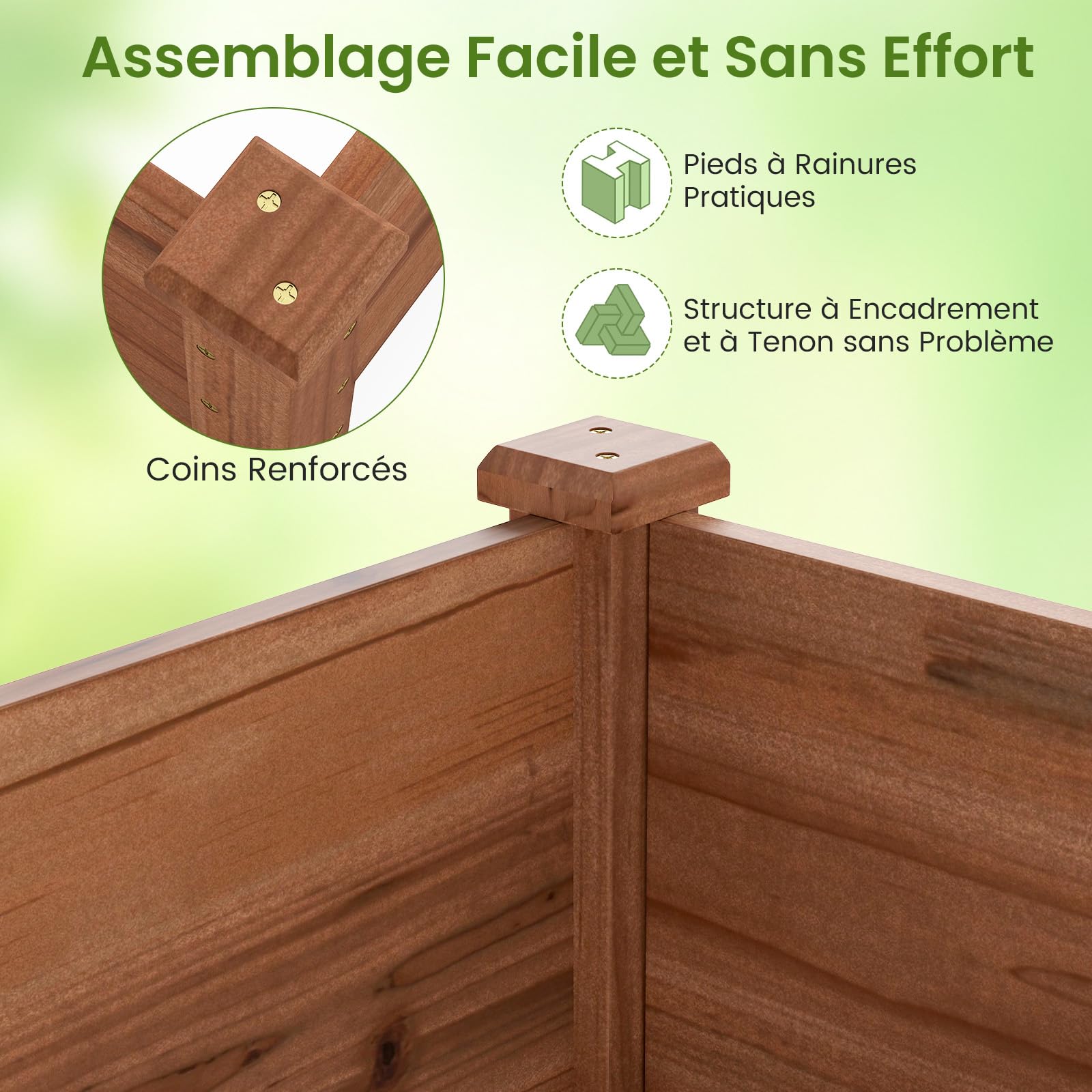 RELAX4LIFE Carré Potager en Bois de Sapin sans Fond, Jardinière Rectrangulaire Imperméable pour Légumes Fleurs Fruits, Bac à Plantes pour Cour Jardin Pelouse, 240X60X25 CM (Marron)