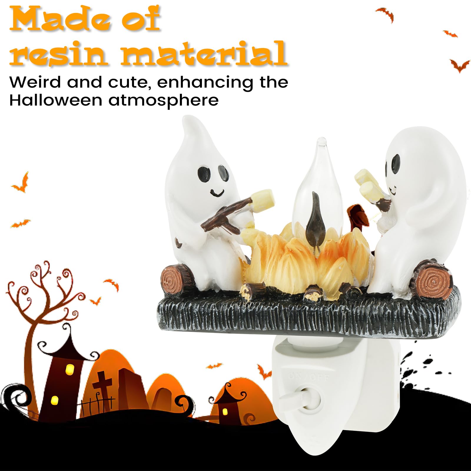 Lampe De Nuit Fantôme Lumineuse - Décoration Halloween, Accessoire Effrayant Mignon, Résine, Piles Bouton