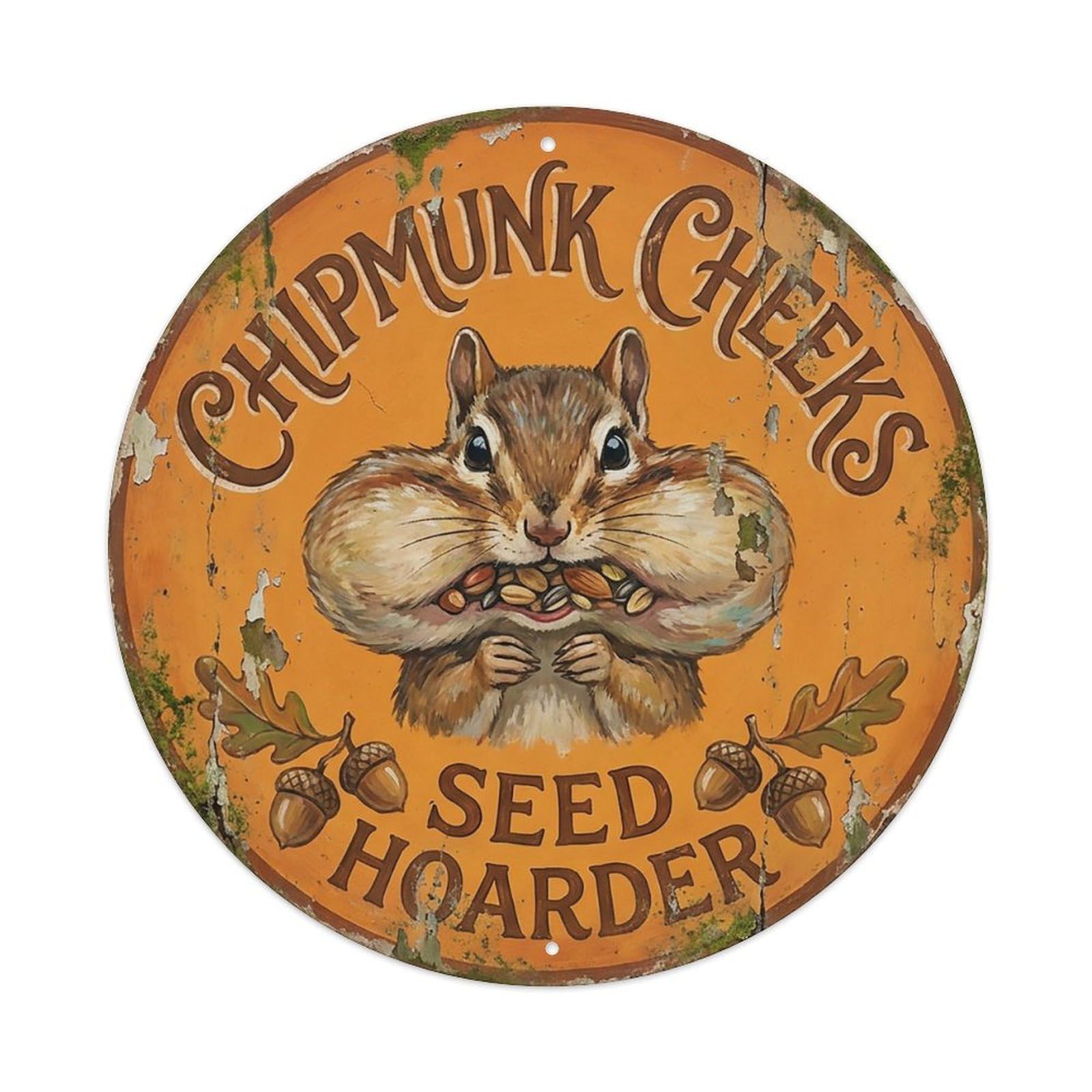 Cxhjca 8X8inch(20X20cm) Chipmunk Cheeks Seed Hoarder Metal Tin Sign