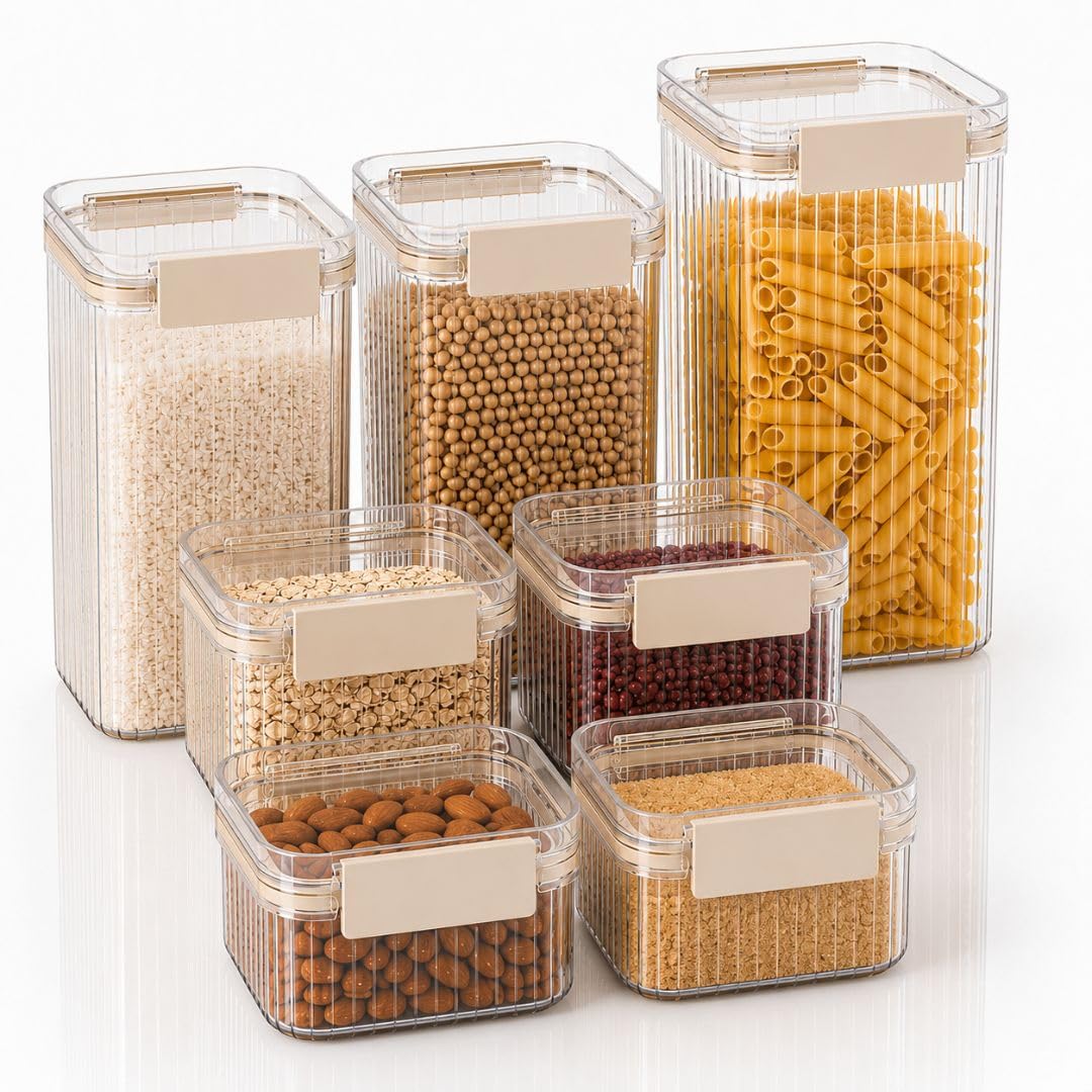Lot de 7 boîtes de rangement hermétiques avec joint en silicone et design décoratif transparent empilable