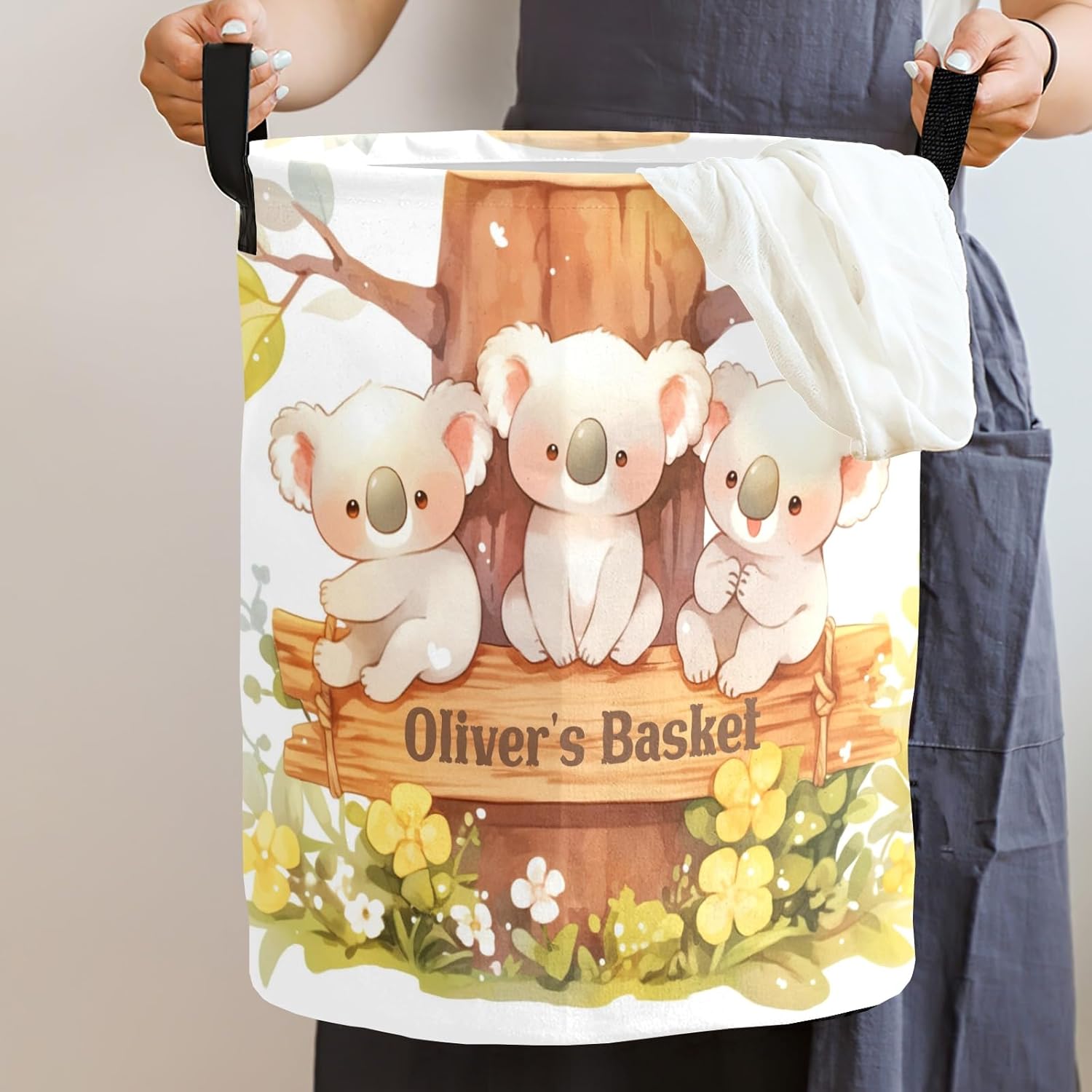 Laundry Basket Personalized Laundry Hamper, Cute Little Koala Collapsible Laundry Baskets, Dirty Clothes Hamper, Waterproof Basket for College Dorm, Family 50L