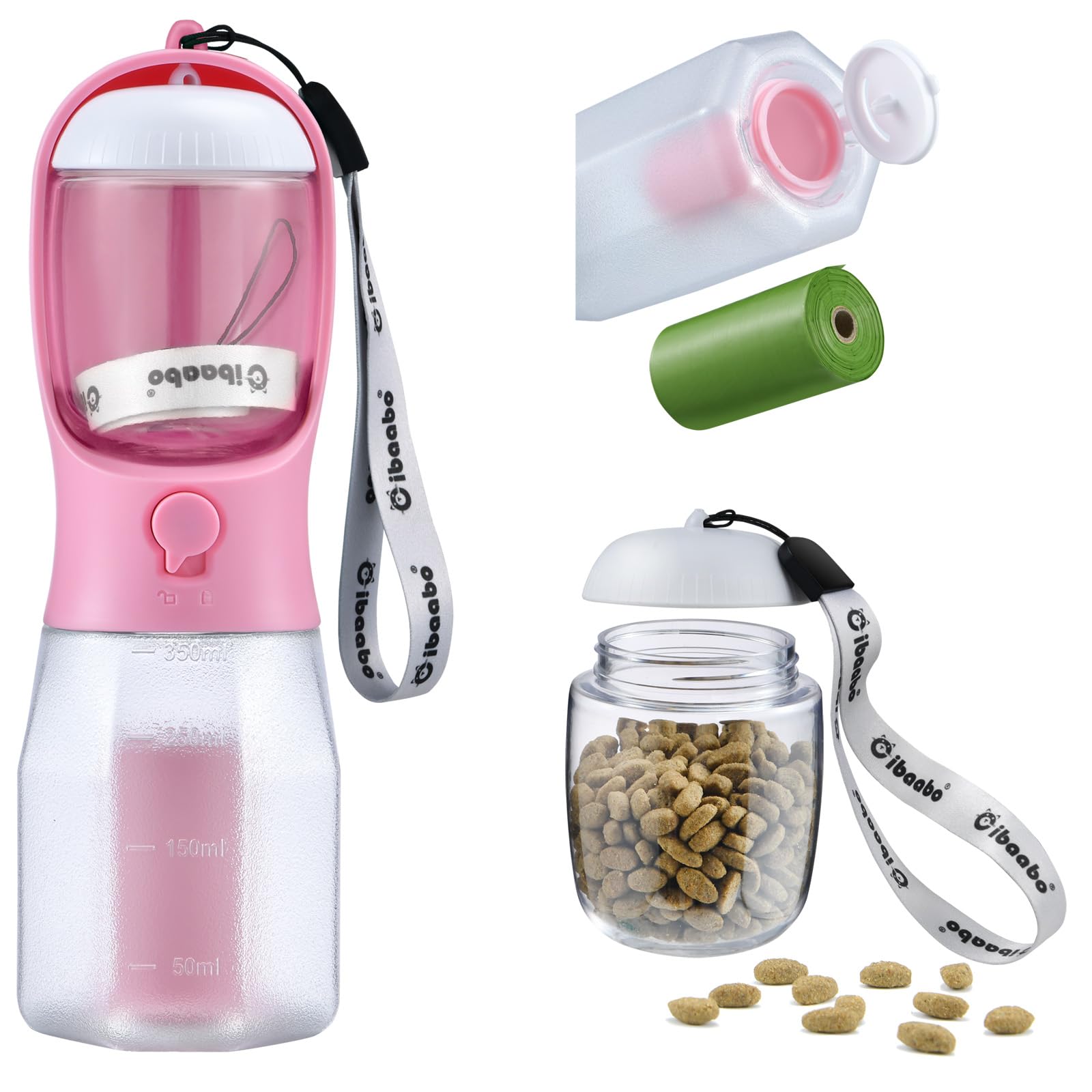 Cibaabo Dog Water Bottle with Food Container &amp; Poop Bag Holder &amp; Filter