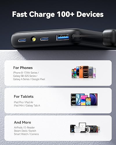 Miniatura 6 de INIU Cargador portátil, ultra delgado de 45W de carga rápida con cable USB C adjunto, batería de power bank PD de 10000mAh segura para vuelos, Negro