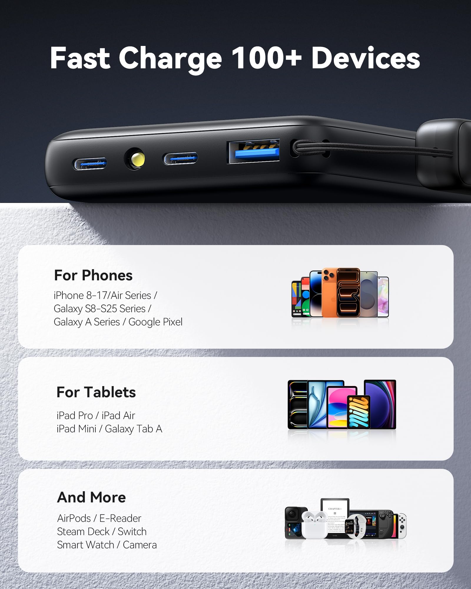 INIU Cargador portátil, ultra delgado de 45W de carga rápida con cable USB C adjunto, batería de power bank PD de 10000mAh segura para vuelos, powerbank esencial para teléfonos en viajes para iPhone