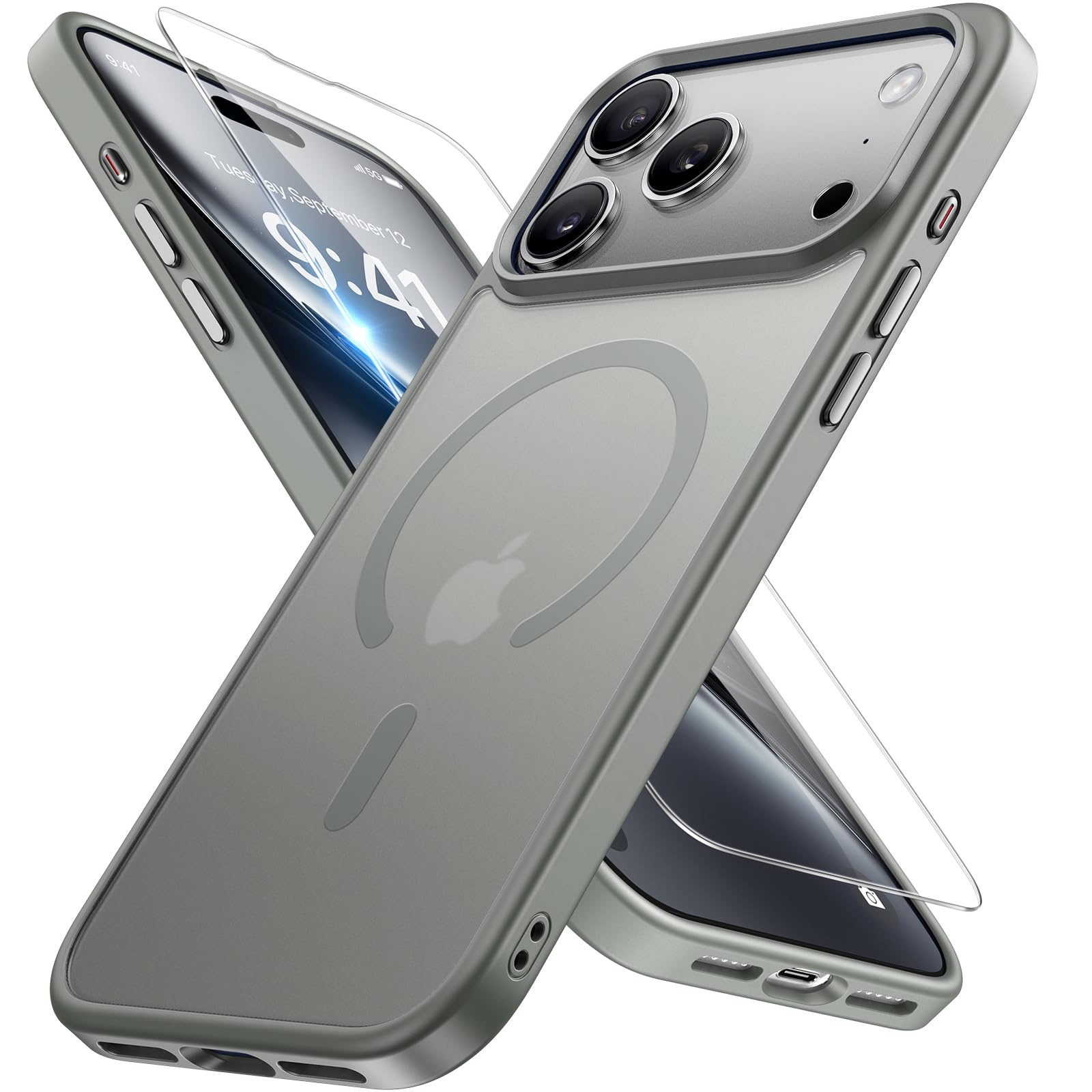 Miracase Magnetic for iPhone 17 Pro Max Case with Screen Protector [Compatible with MagSafe] Slim Thin Phone Case Military-Grade Protected for 17 ProMax Cover Bumper 6.9", Grey