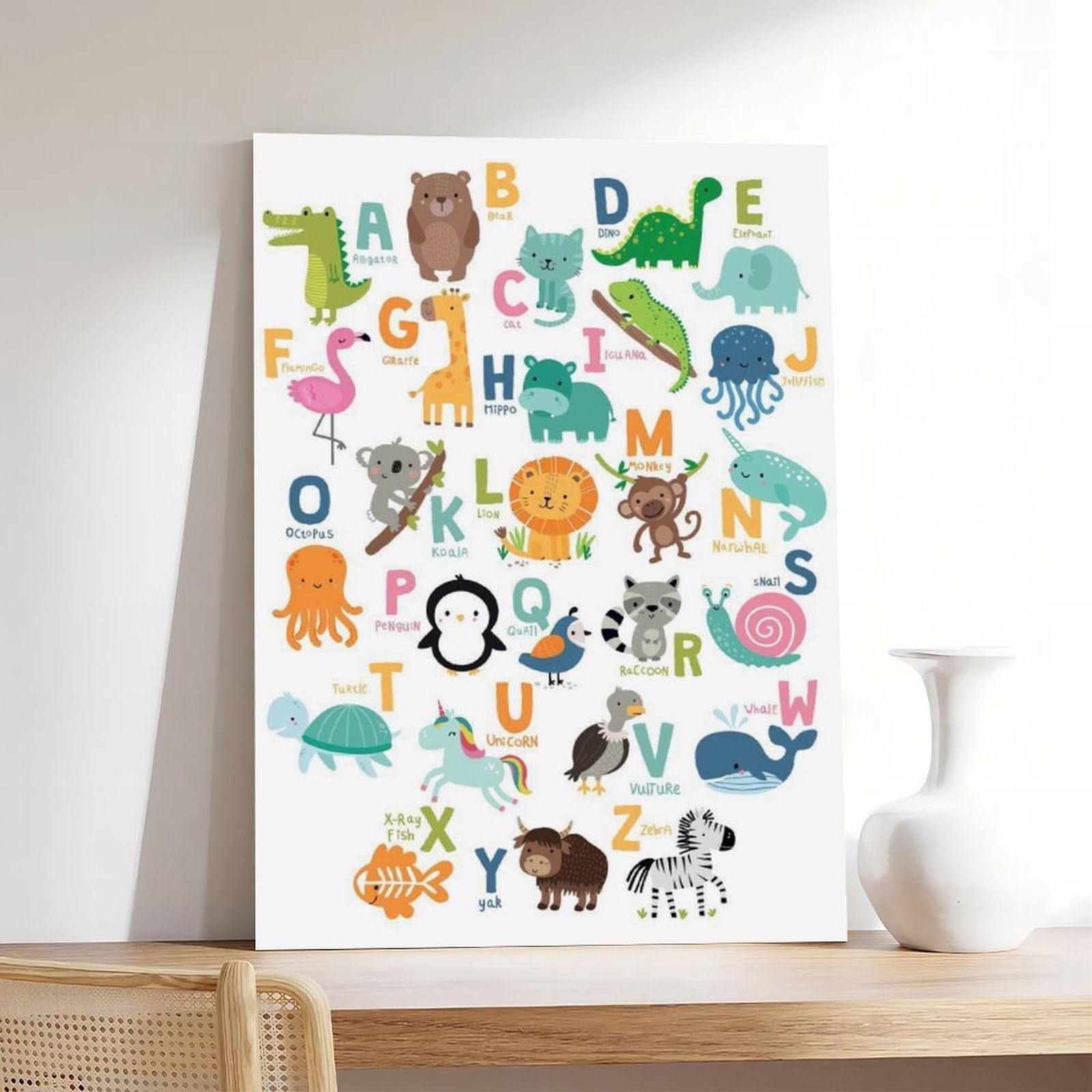 Poster sur toile avec thèmes éducatifs de l'alphabet de A à Z (8) - Décoration murale pour salon, chambre à coucher - 40 x 60 cm
