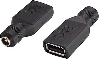 AAOTOKK USB 2.0 A Female to DC 5.5x2.1mm DC Connector Charge Barrel Jack Power Adapter USB 5V Connector, (Max 2.5 Ampere Power Adapter) for DC or USB Charging Device (2Pack-USB A)