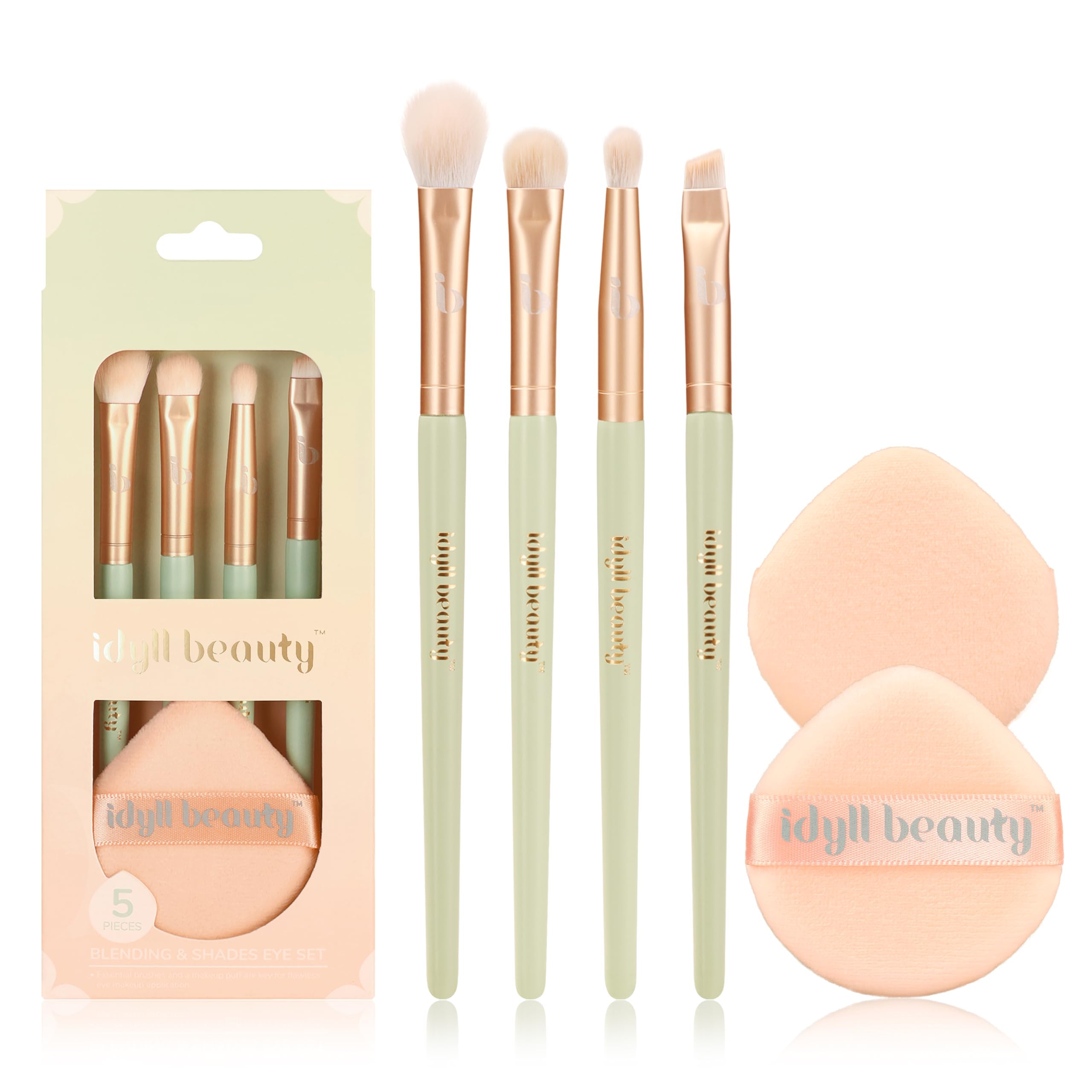 Makeup Brush Set Eyeshadow 5 Pcs, Eye Shadow Brushes for Women With Powder Puff, Fluffy Blending Brush, Crease, Eyeliner Brush Professional, Makeup