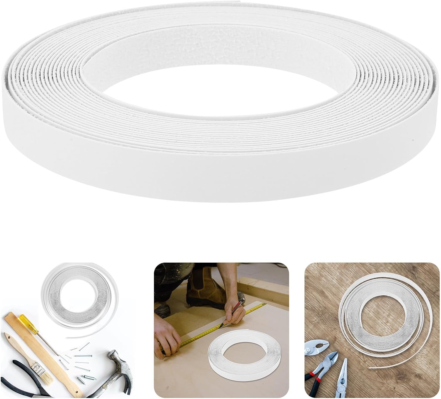 White Cabinet Edging Strip Self-Adhesive Furniture Edge Protector Tape 2cm X 10m Roll for Kitchen Cabinet Repair and Furniture Restoration