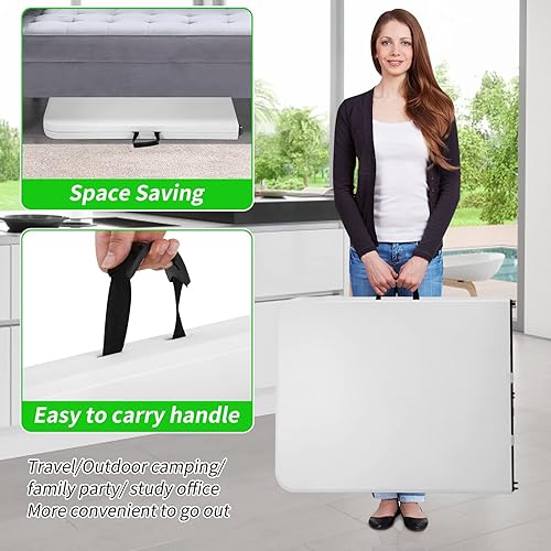 Miniatura 6 de Mesa plegable portátil de plástico de 6 pies y 71 pulgadas, parte superior resistente con asa de transporte, interior y exterior, patio, camping,