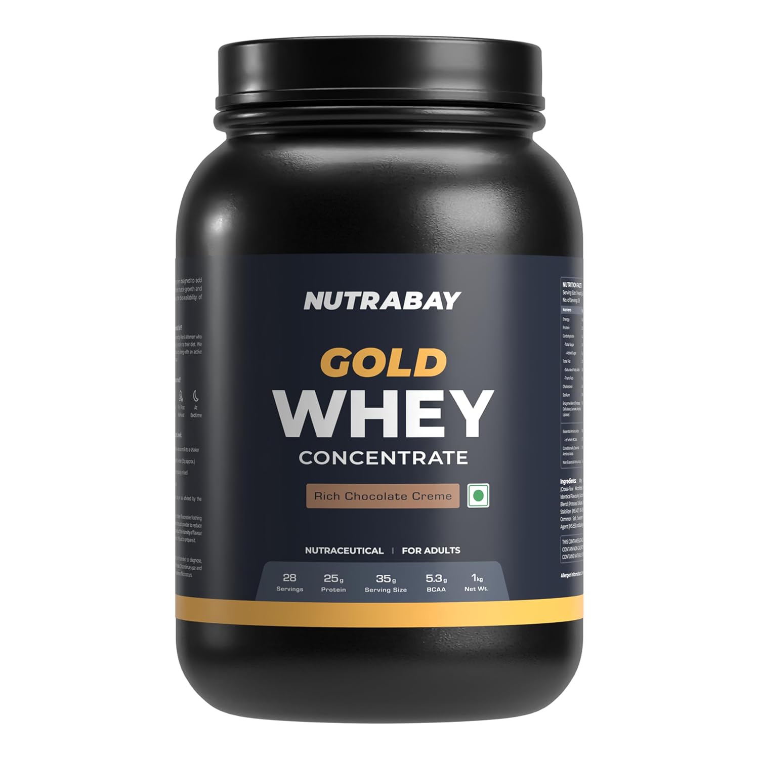 Nutrabay Gold Whey Protein Concentrate with Digestive Enzymes 25g Protein, 5.3g BCAA, 3.9g Glutamic Acid – Muscle Support...