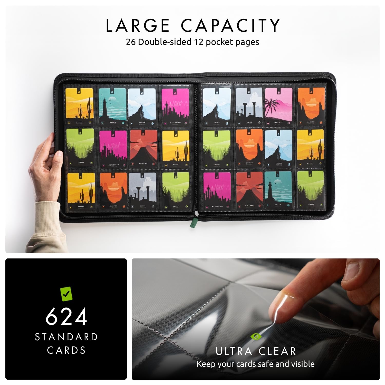 Amazon.com: Vault X 12 XL Pocket Zip Binder, 624 Cards, Exo-Tec Material,  26 Side-Loading Pages (Green) : Toys & Games