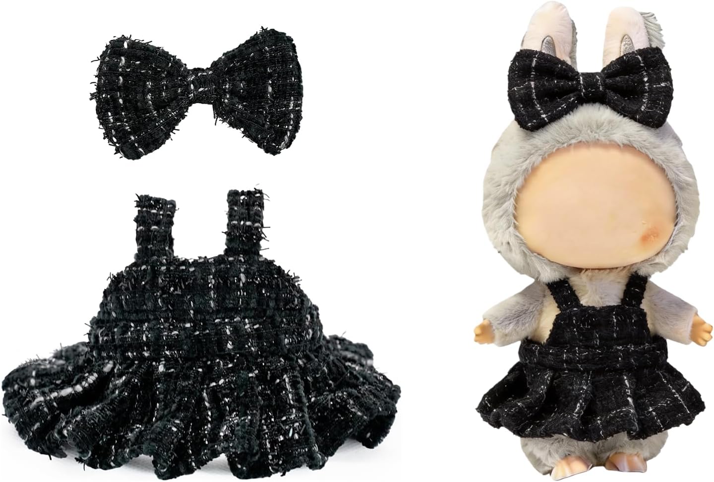 Clothes for 17cm Dolls, Premium Dolls Accessories with Chic Black Bow Spaghetti-Strap Dress Set, High-End Fashion Outfit for Play & Display