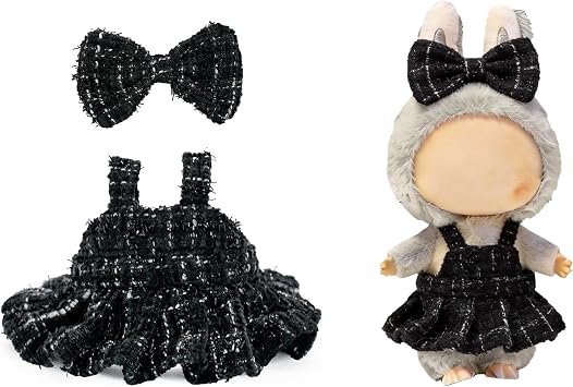 Clothes for 17cm Dolls, Premium Dolls Accessories with Chic Black Bow Spaghetti-Strap Dress Set, High-End Fashion Outfit for Play & Display