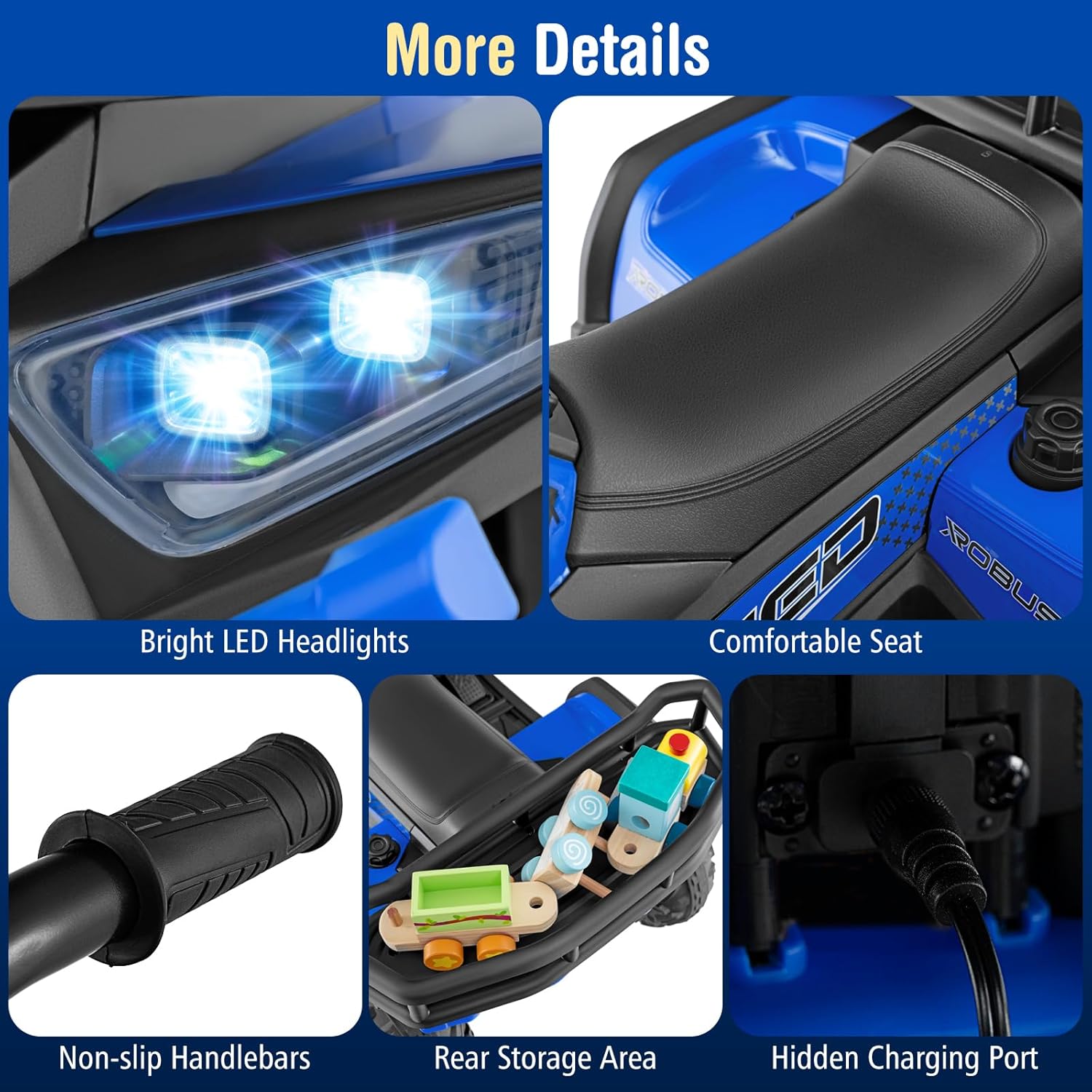 Costzon 24V Kids ATV, Four Wheeler Quad Electric Vehicle with LED Lights, Rear Storage Rack, Spring Suspension & Wireless Connection, Kids 4 Wheeler Ride on Car Toy for Boys Girls (Blue,24V)