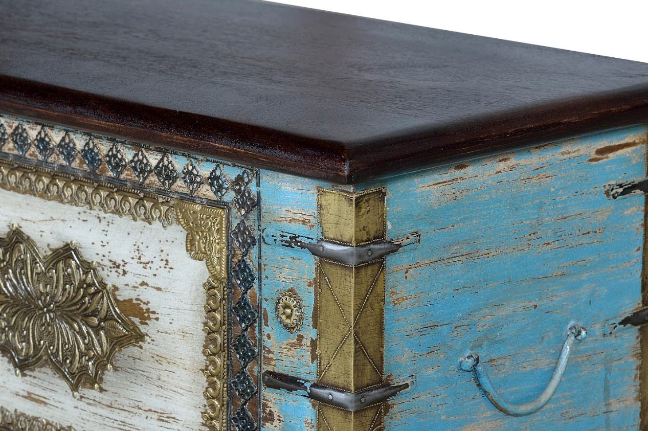 Baúles Decorativos - Baúl Madera Azul/Bronce (45x116x40)