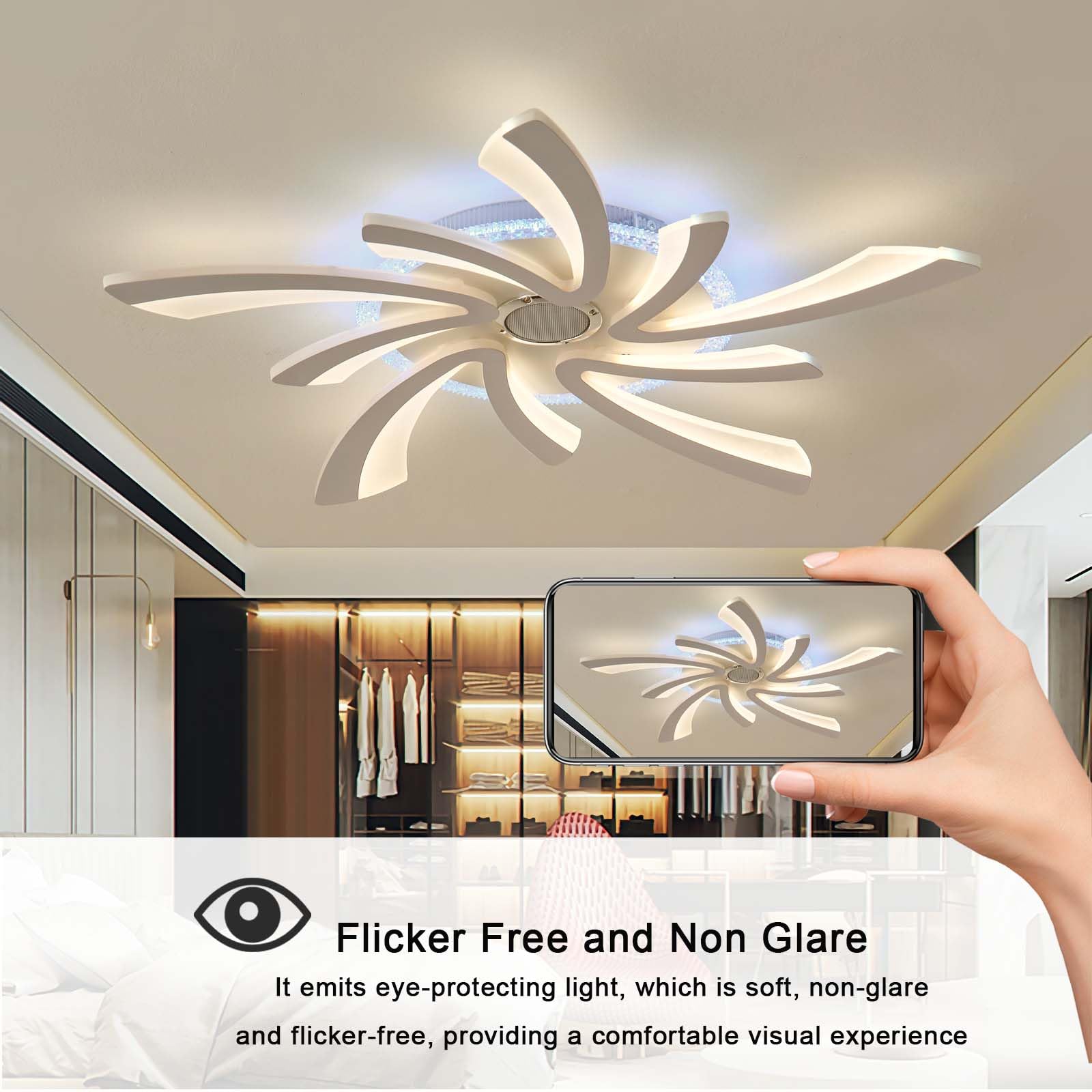 Dimmerabile Plafoniera Intelligente RGB Bluetooth Lampadario,Elevata Resa Cromatica con Funzione Di Memoria Timer e Senza Sfarfallio Moderno Ceiling Light,per Soggiorno e Camera Da Letto,Bianco