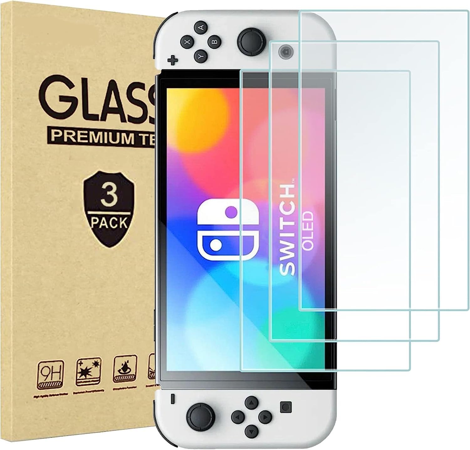 [3-Pack] Tempered Glass Screen Protector for Nintendo Switch OLED Model 2021, Transparent HD Screen Protector for Nintendo Switch OLED, Anti-Fingerprint Bubble-Free