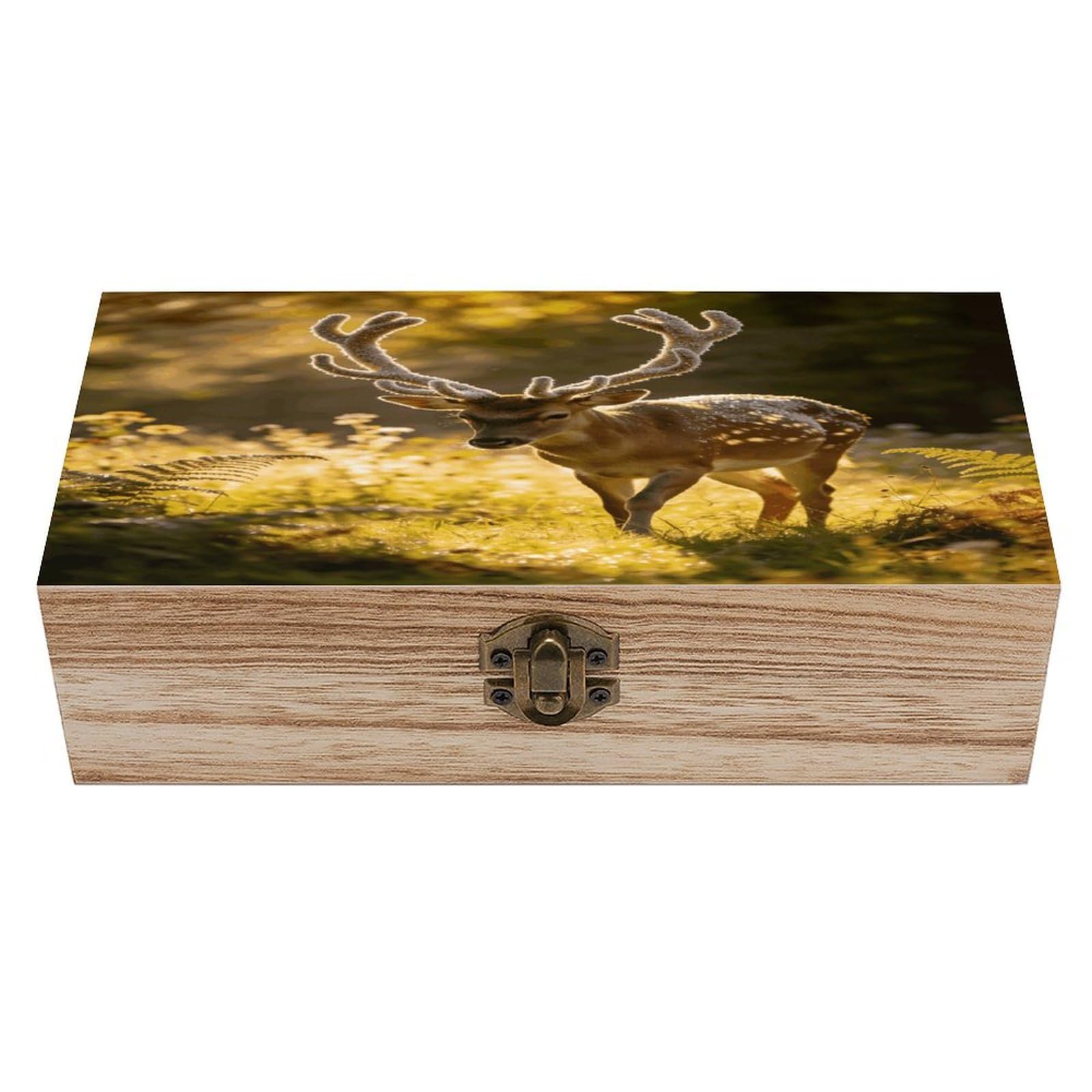 Khauerbc Men's Style Graceful Deer With Antlers In Nature Locked Wooden Keepsake Box With Hinged Lid For Crafts And Photo Storage,Keepsake Box Jewellery Organiser Unique Gift Ideas For & Wo