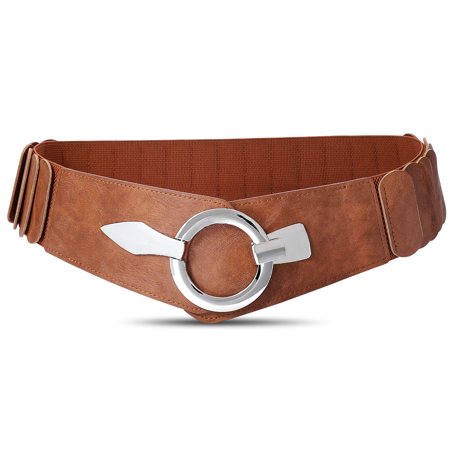 JasGood Damen Breiter Elastischer Taillengürtel, Mode Vintage Hüftgürtel mit Silberner Ring-Schließe