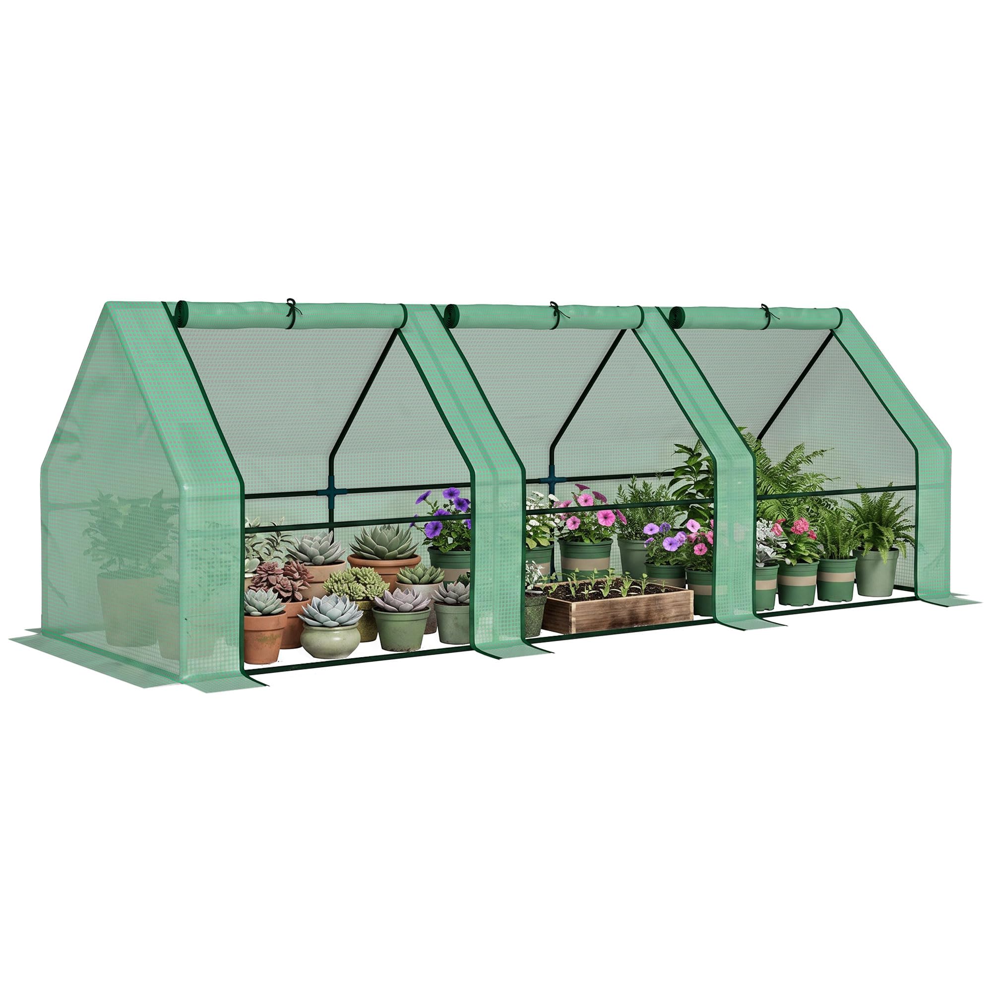 Outsunny 9' x 3' x 3' Mini Greenhouse with Zippered Doors & Roll-up Windows, Portable Plant Hot...