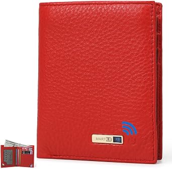 Men Wallet with Tracker Work with iOS&Android, Wallet Tracker with Bifold Genuine Leather Wallet 8 Card &1 ID Windows & 2Cash Slot&Coin Pocket Red