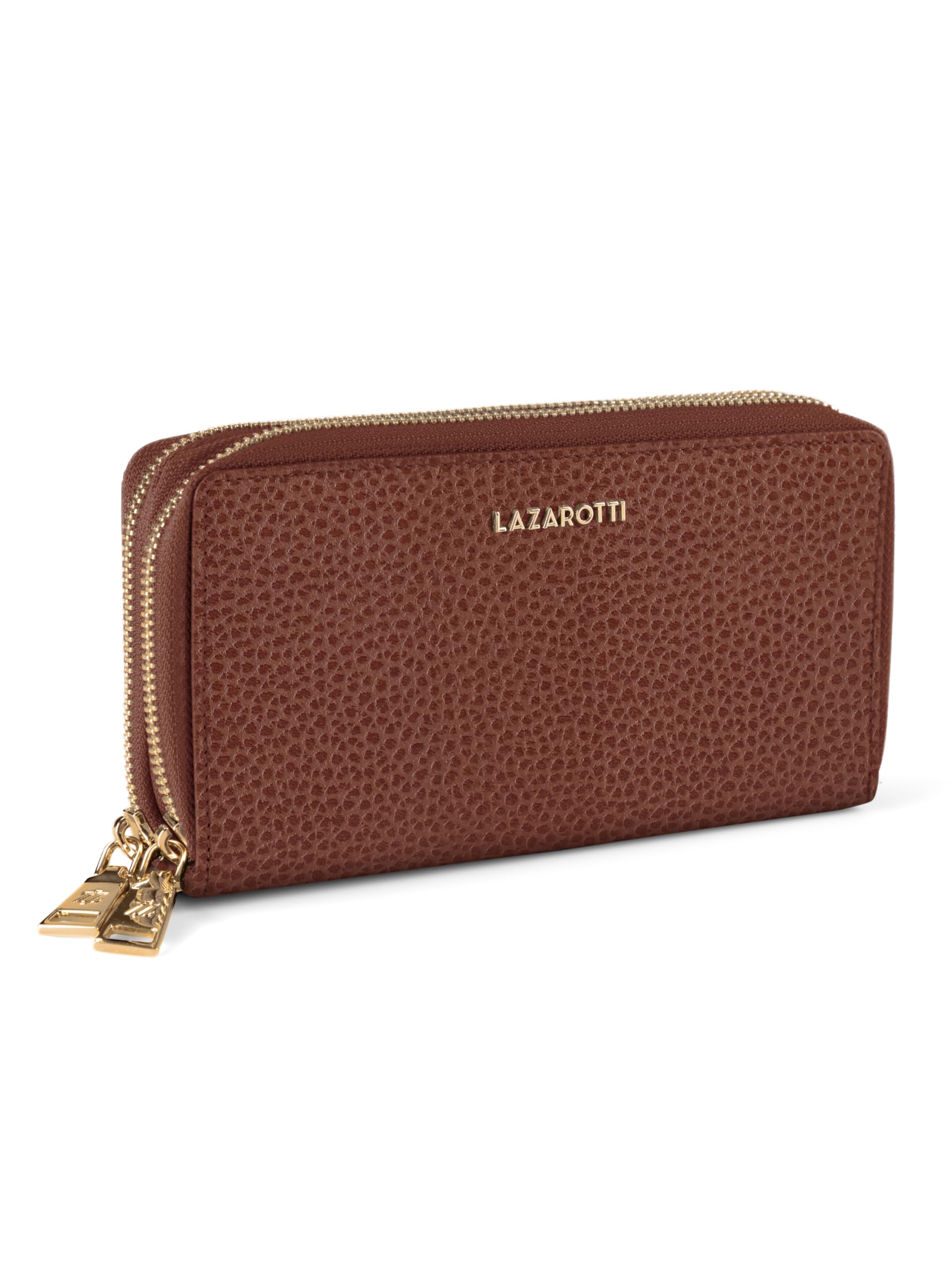 Lazarotti Bologna XL Leder Geldbörse Damen | 2 große Reißverschlussfächer, 20 Kartenfächer, Münzfach, RFID-Schutz | 20 x 4 x 11 cm