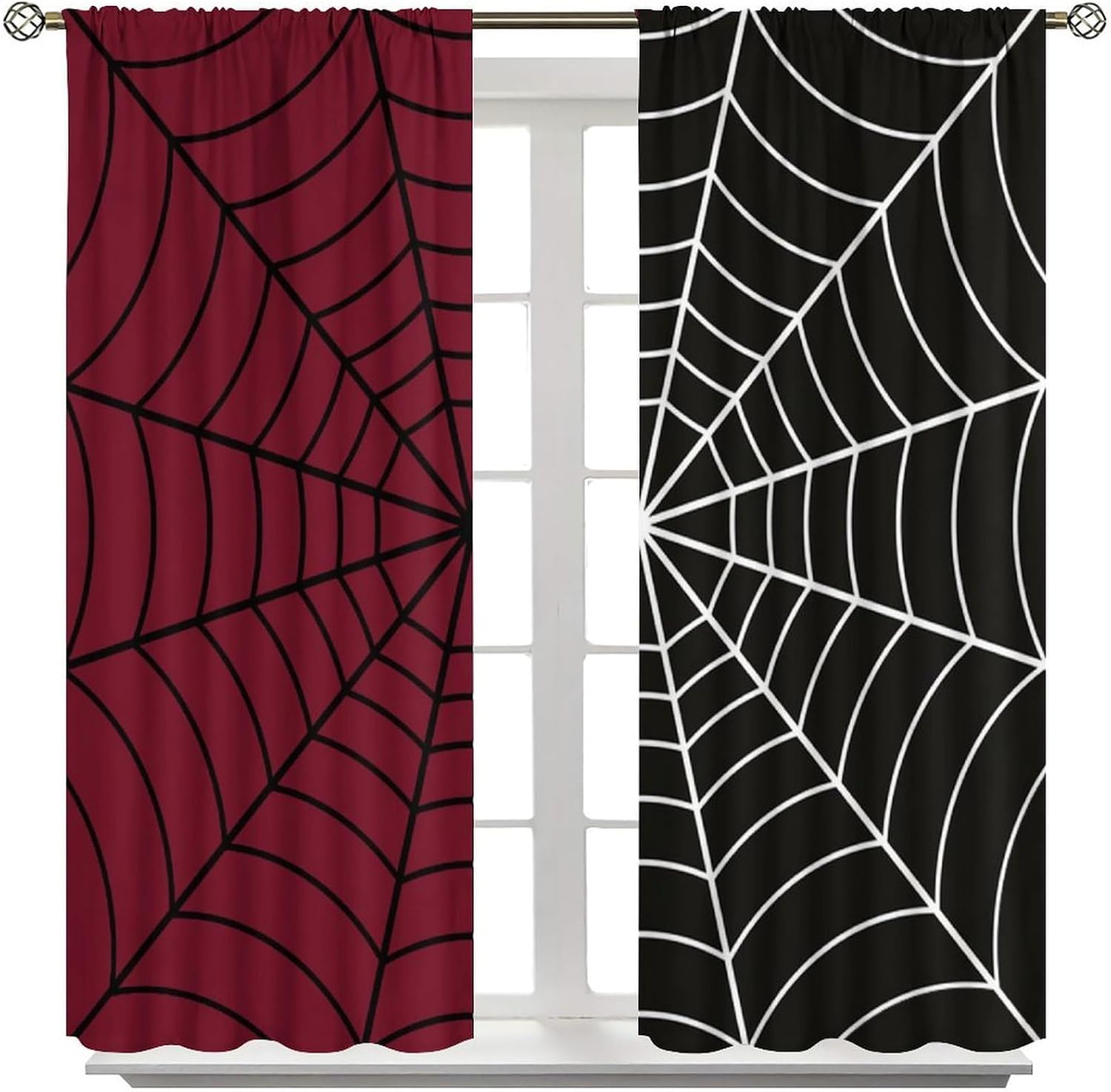 Heroes Spider Web Curtains, Black Red Black Halloween Gothic Window Treatments, Rod Pocket Thermal Insulated Drapes 2 Panel Sets for Teens Kids Living Room Bedroom Playroom, 42"W X 45"L【Decor】 image 2