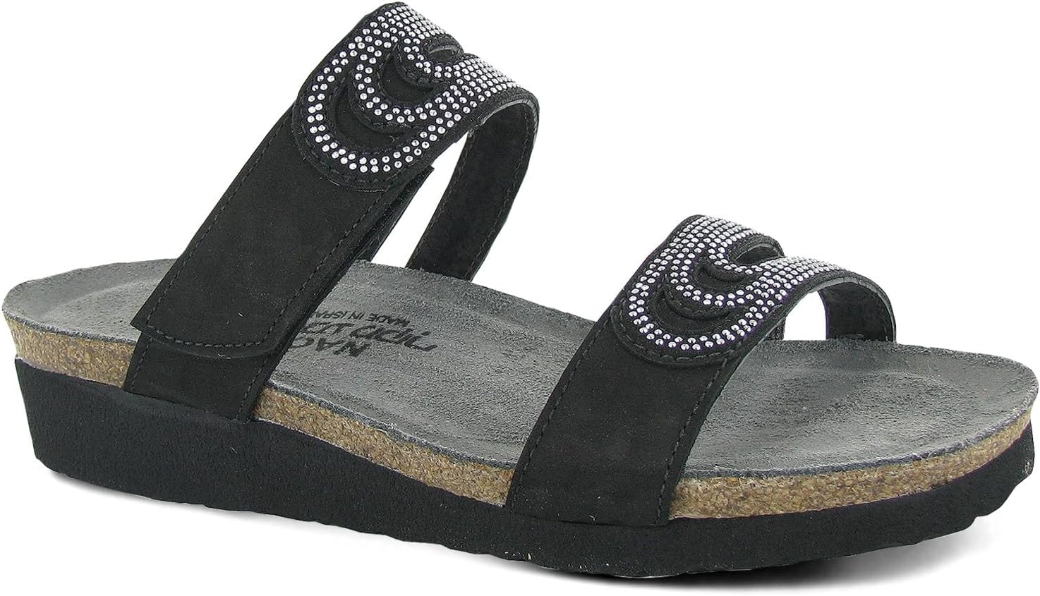NAOT Women's Ainsley Black Velvet Nubuck/Black w/Silver Rivets Sandal 6 M US