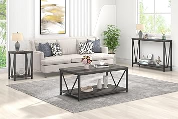 FOLUBAN Vintage Coffee Table, End Table and Entryway Table with Storage Shelf for Living Room, Dark Gray