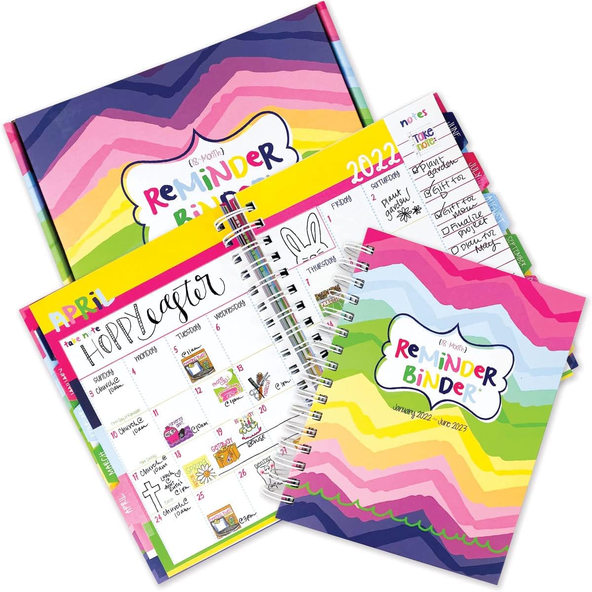 Reminder Binder 2022-2023 18-Month Planner + 361 Planner Stickers, Weekly & Monthly Views, Hard Cover, Elastic Closure, Monthly Divider Tabs, Pockets, To-Do Lists, Keepsake Box
