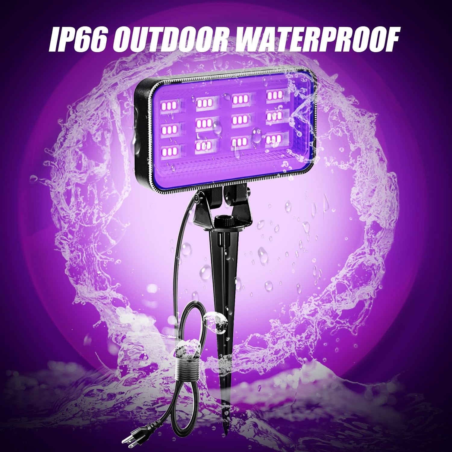 30W Black Light Spotlight Outdoor - High Power LED Outdoor Black Light Spot Lights IP66 Waterproof Blacklight Spotlight 395nm Blacklight Spot Lights with Plug for Glow Party Halloween (2 Pack)
