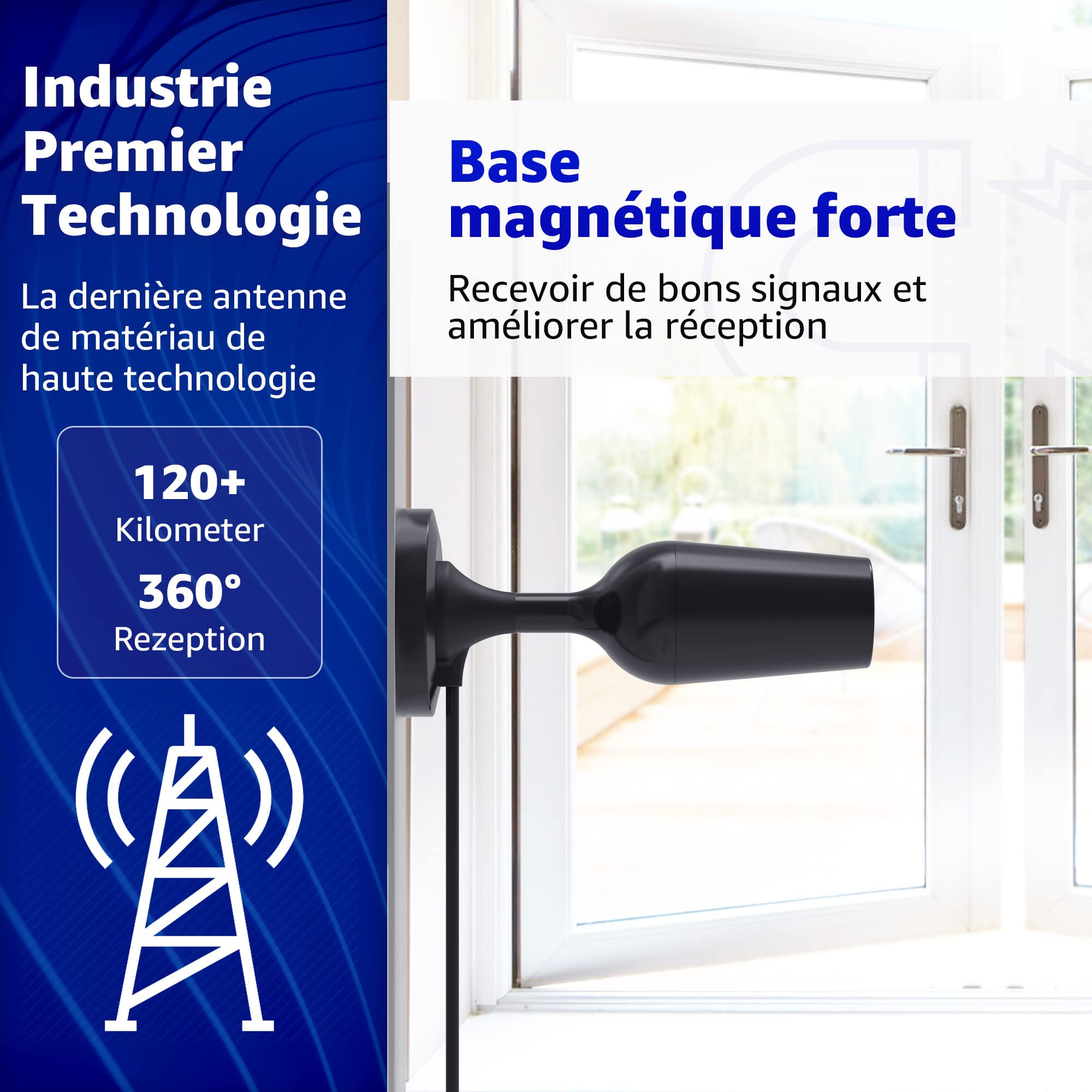 Antenne Tv Intérieur - Antennes Tnt Longue Portée Et À 360° Avec Base Magnétique Forte