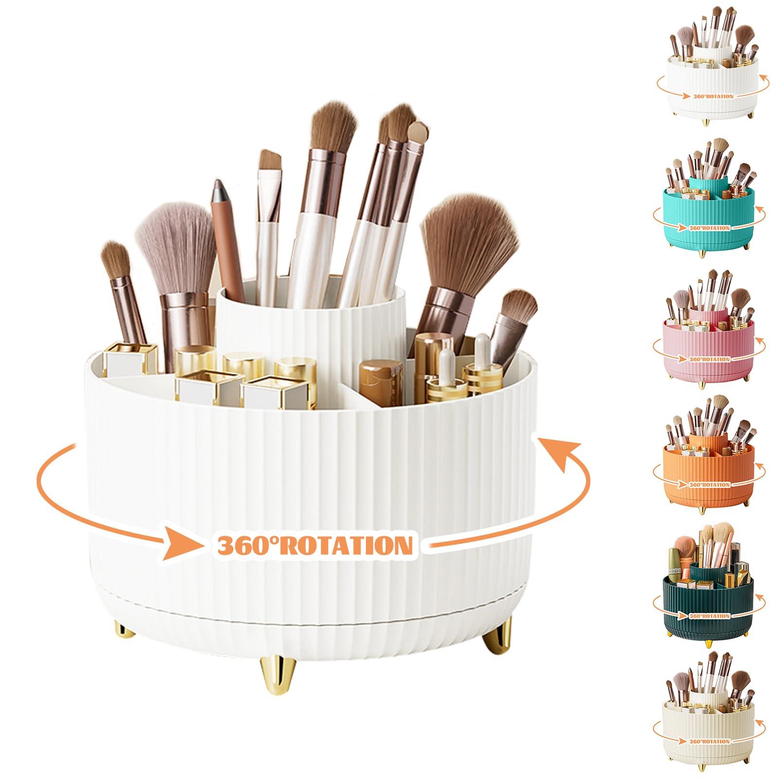 360° Rotating Makeup Organiser, Make Up Brush Holder with 5 Compartments